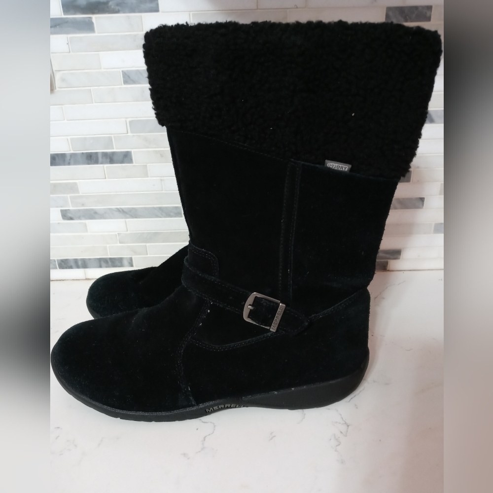 Merrell Mimosa Harvest Select Dry Waterproof Black Suede boots faux fur